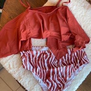 Women Swimsuit High Waisted Bikini Two Piece Halter Tummy Control Suit